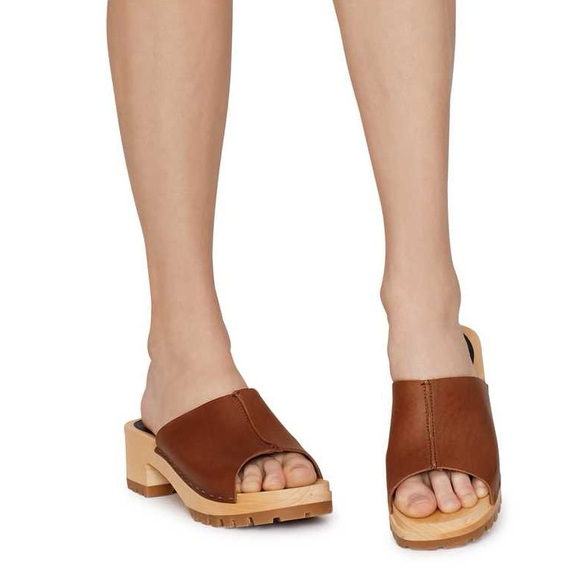 Swedish Hasbeens BNWT NIB Ann Low Clogs in Cognac Leather EU 38